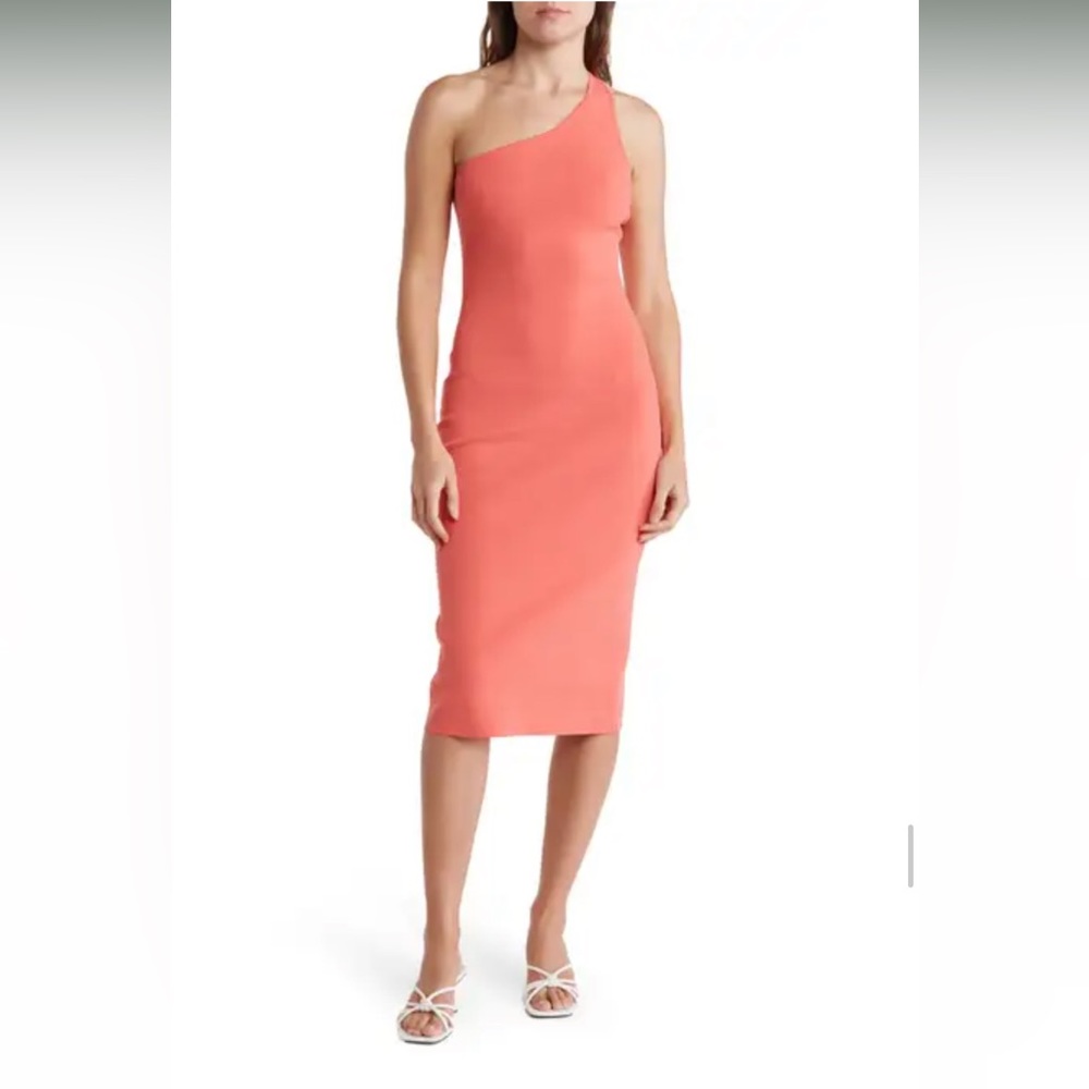 A.L.C. Colby One Shoulder Sheath Dress Midi Coral NWT Retail $450 Sz M Prom